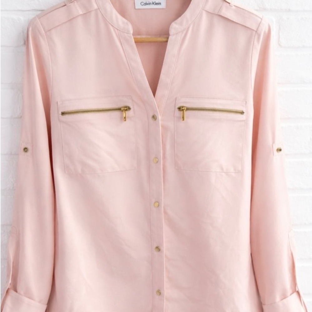 Calvin Klein Light Pink Blouse with Gold Accents